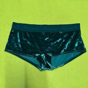 Victoria’s Secret PINK Crushed Velvet Logo Boyshorts Panty NWT M Logo Green VS
